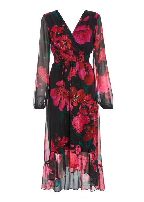 Quiz Black Floral Chiffon Dip Hem Dress - 8 Image 4