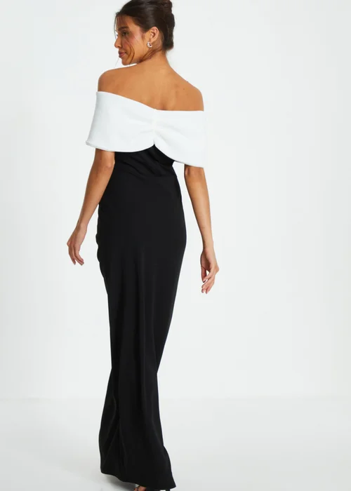 Quiz Black Contrast Bardot Ruched Maxi Dress - 6 Image 2
