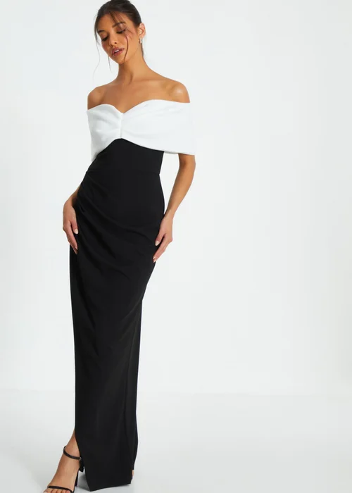 Quiz Black Contrast Bardot Ruched Maxi Dress - 6 Image 3
