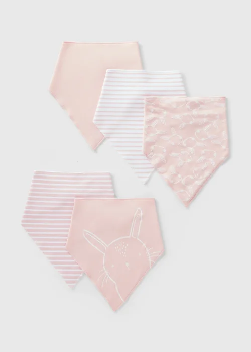 5 Pack Baby Pink Bandana Bibs - One Size Image 1