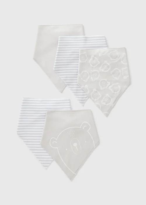 5 Pack Baby Grey Bandana Bibs - One Size Image 1