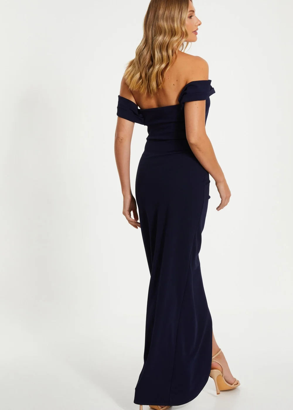 Quiz Navy Bardot Ruched Maxi Dress - 6 Image 2