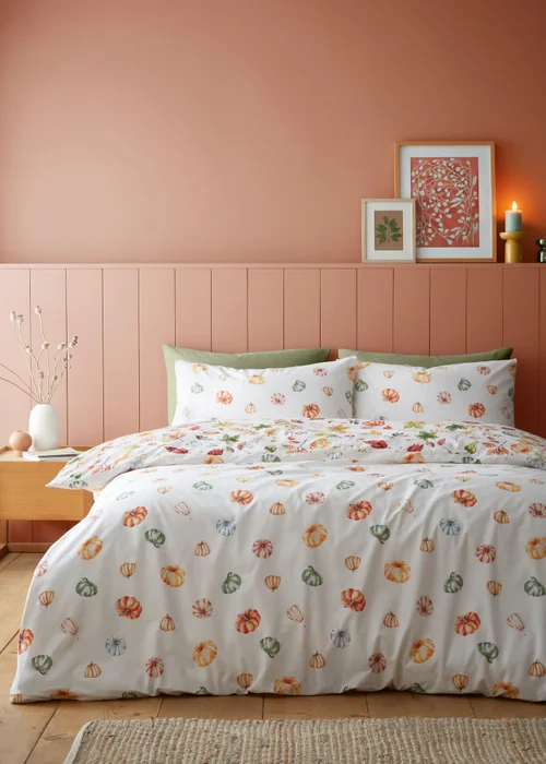Catherine Lansfield Autumn Pumpkins Reversible Single Duvet Cover Set Orange - Single Image 2