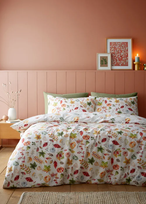 Catherine Lansfield Autumn Pumpkins Reversible Single Duvet Cover Set Orange - Single Image 1