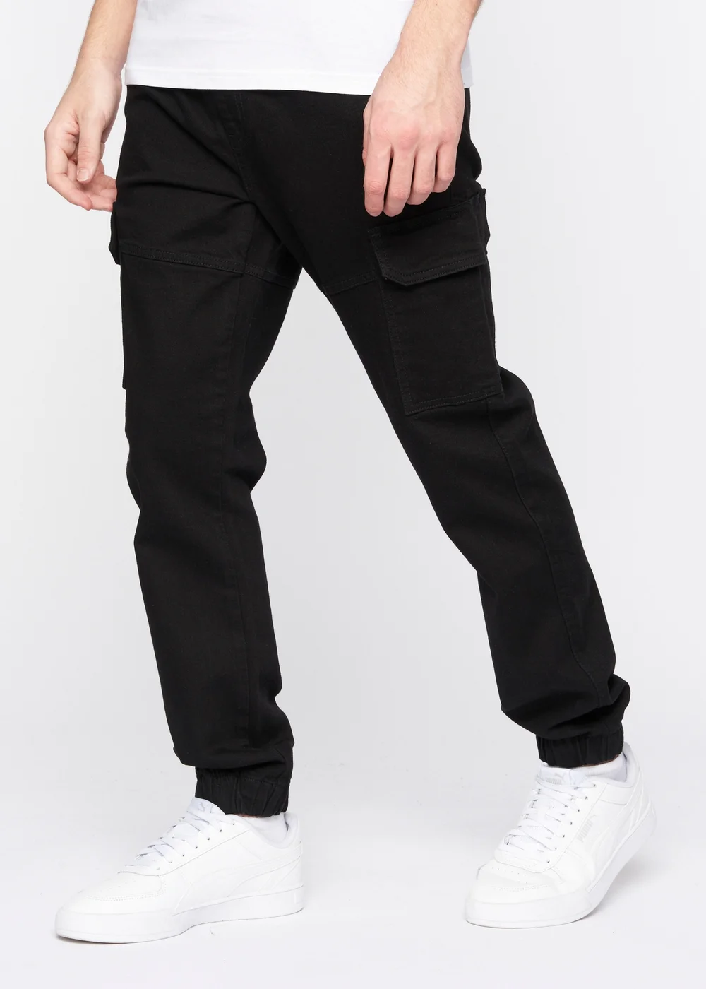 Crosshatch Solid Black Malimore Cargo Cuff Jeans - 30/L34 Image 1