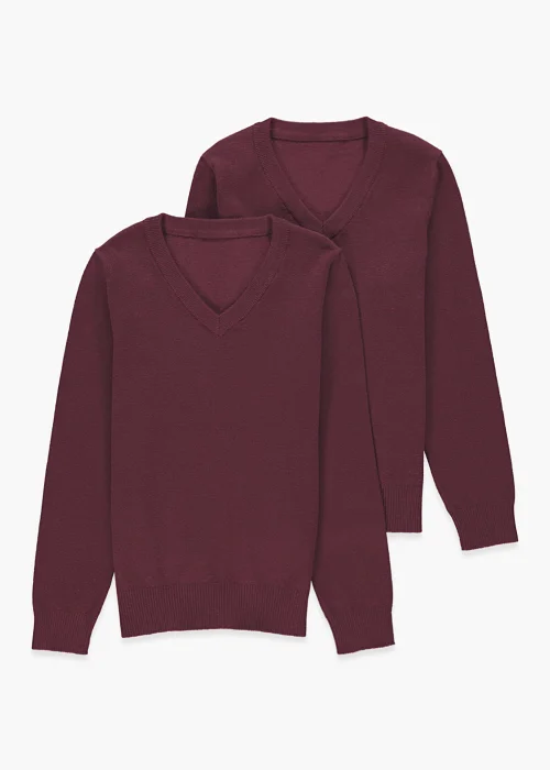 2 Pack Burgundy V-Neck Knit Jumper (Younger 4-12) - 4 Yrs Image 1