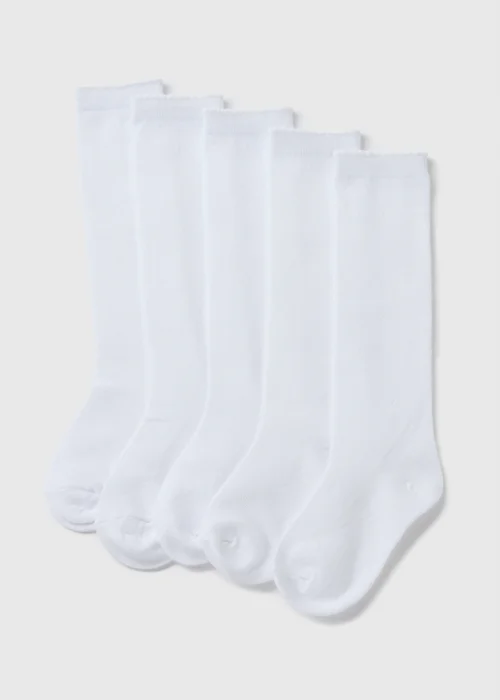 5 Pack Girls White Knee High Socks (Younger 6-Older 5.5) - 4-5.5 Image 1