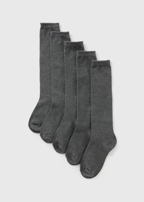 5 Pack Girls Grey Diamond Socks (Younger 6-Older 5.5) - 4-5.5 Image 1