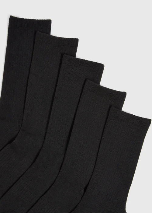 5 Pack Black Ribbed Sports Socks - 9-12 Image 2
