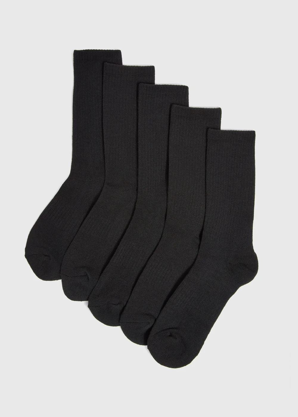 5 Pack Black Ribbed Sports Socks - 9-12 Image 1