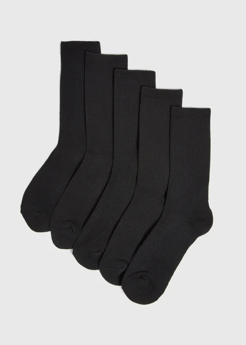 5 Pack Black Ribbed Sports Socks - 9-12 Image 1