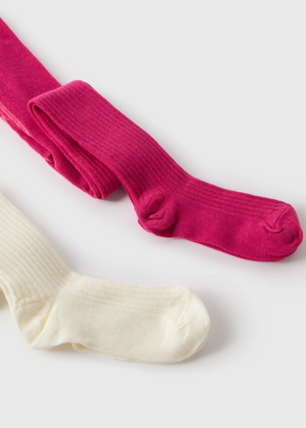 2 Pack Girls Pink & Cream Ribbed Tights (Younger 2-Older 11yrs) - 2-3 Yrs Image 2