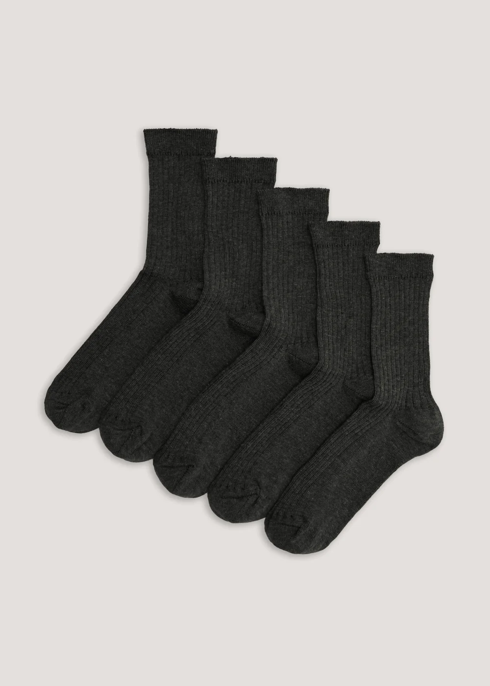 5 Pack Kids Grey Ribbed Socks (Younger 9-Older 6.5) - 4-6.5 Image 1