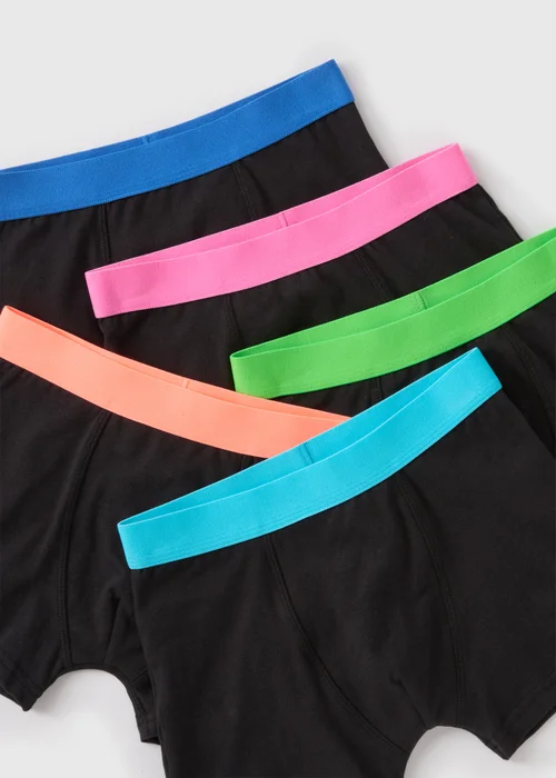 5 Pack Boys Black Neon Waistband Boxers (2-16yrs) - 14 Yrs Image 2