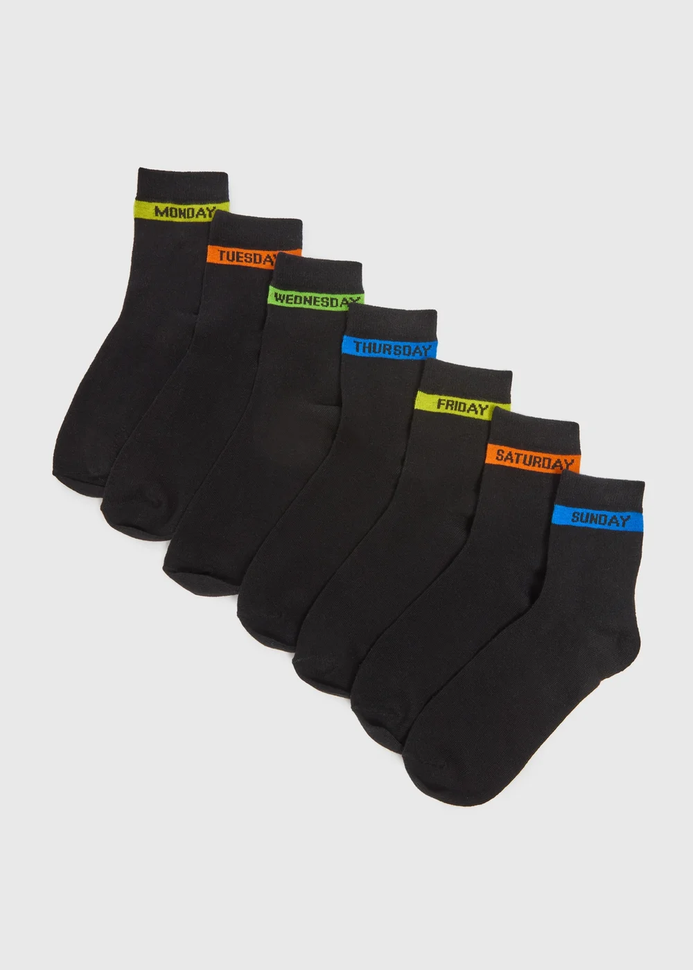 7 Pack Kids Black Week Days Ankle Socks (Younger 6-Older 5.5) - 4-5.5 Image 1