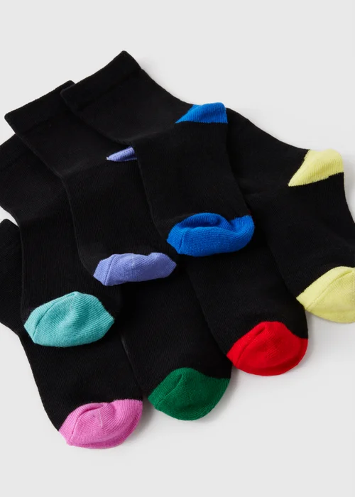 7 Pack Boys Black Multicolour Ankle Socks (Younger 6-Older 5.5) - 4-5.5 Image 2