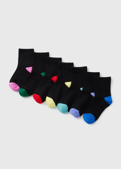 7 Pack Boys Black Multicolour Ankle Socks (Younger 6-Older 5.5) - 4-5.5 Image 1