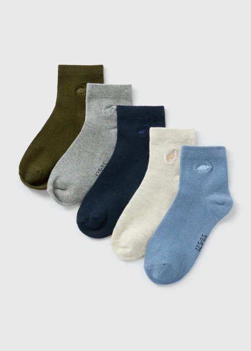 5 Pack Multicolour Dinosaur Socks (Younger 6-Older 6.5) - 4-6.5 Image 1