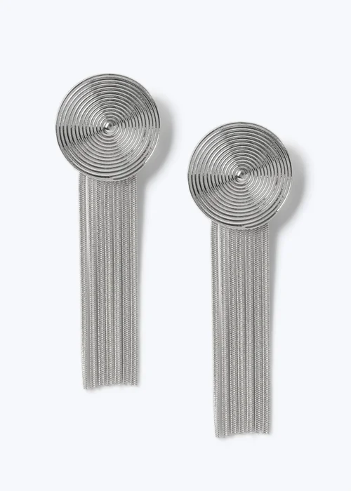 Muse Silver Disc Chain Drop Earring - One Size Image 1