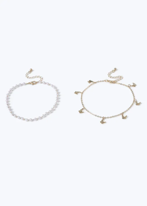 Muse Gold Pearl 2 Pack Anklet - One Size Image 1