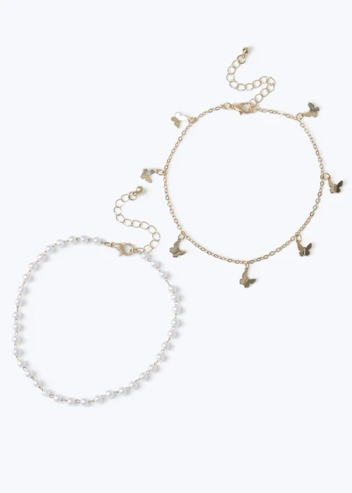 Muse Gold Pearl 2 Pack Anklet - One Size Image 2
