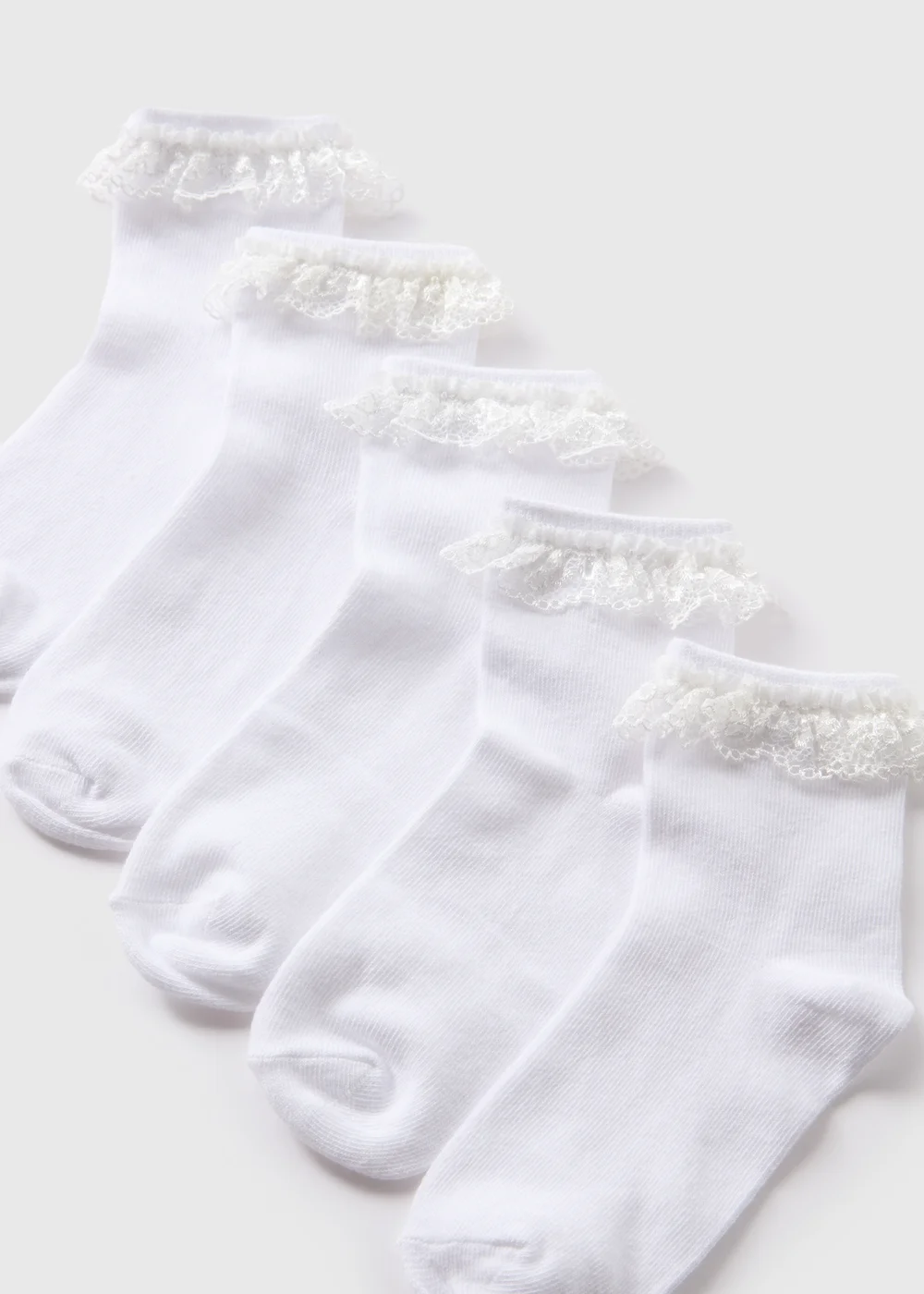 5 Pack Girls White Lace Trim Socks (Younger 6-Older 5.5) - 4-5.5 Image 2