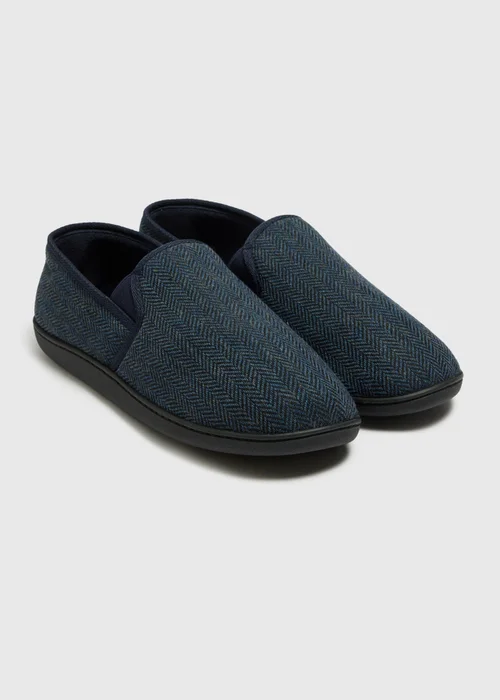 Navy Herringbone Slippers - 6 Image 1