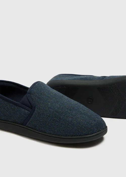 Navy Herringbone Slippers - 6 Image 2