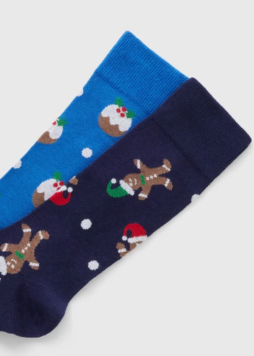 2 Pack Blue Gingerbread Socks - 6-8.5 Image 2
