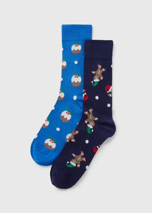 2 Pack Blue Gingerbread Socks - 6-8.5 Image 1