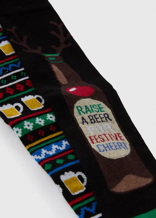 2 Pack Black Christmas Beer Socks - Sizes 6 - 8.5 Image 2