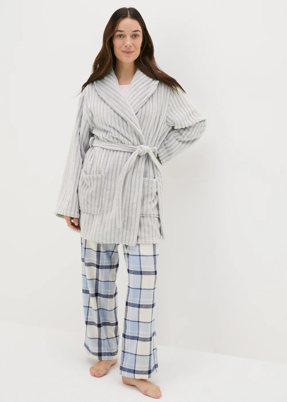 Grey Ribbed Dressing Gown - Extra small Image 1