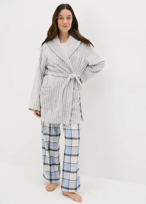 Grey Ribbed Dressing Gown - Extra small Image 1