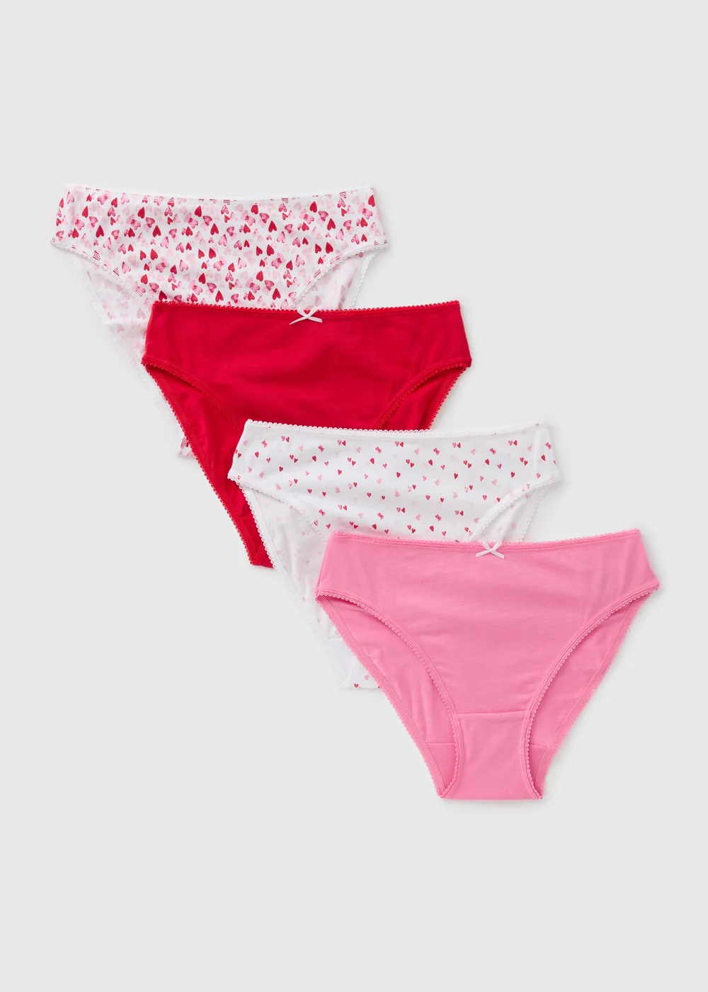 4 Pack Multicoloured Heart High Leg Knickers - Size 8 Image 1