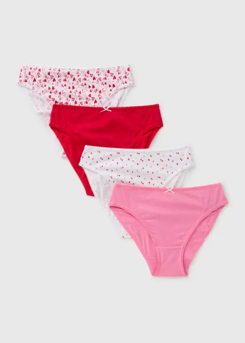 4 Pack Multicoloured Heart High Leg Knickers - Size 8 Image 1
