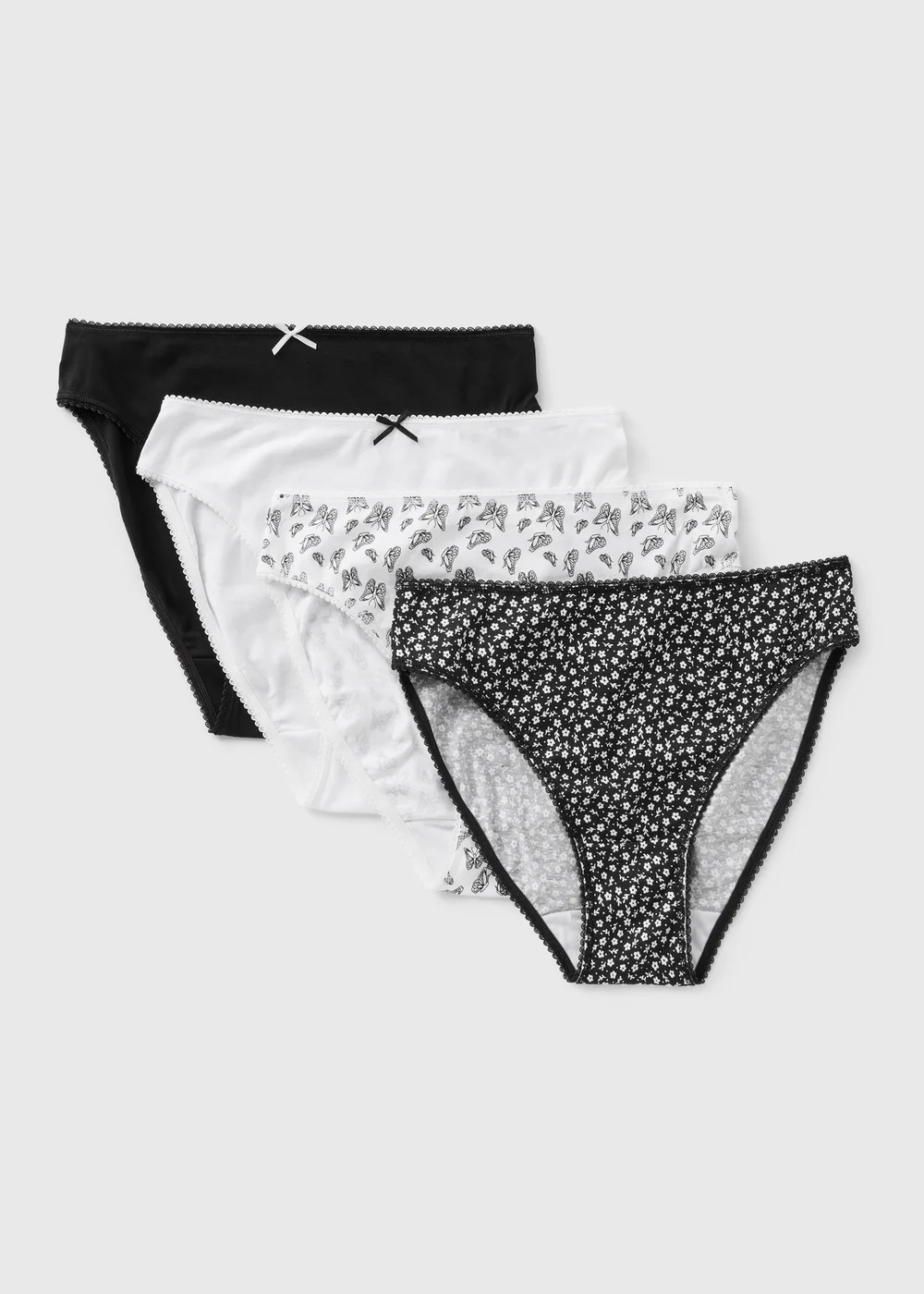 4 Pack Black Mono Butterfly High Leg Knickers - 8 Image 1