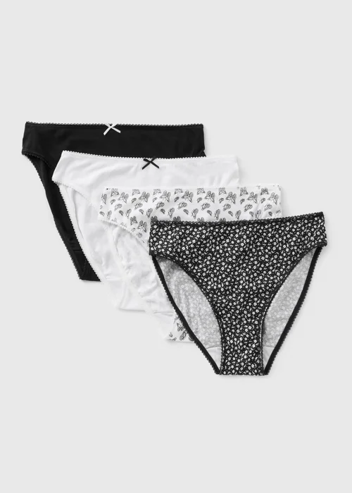 4 Pack Black Mono Butterfly High Leg Knickers - 8 Image 1