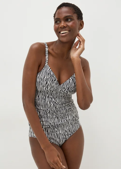 Black Zebra Print Shapewear Tankini Top - 10 Image 1