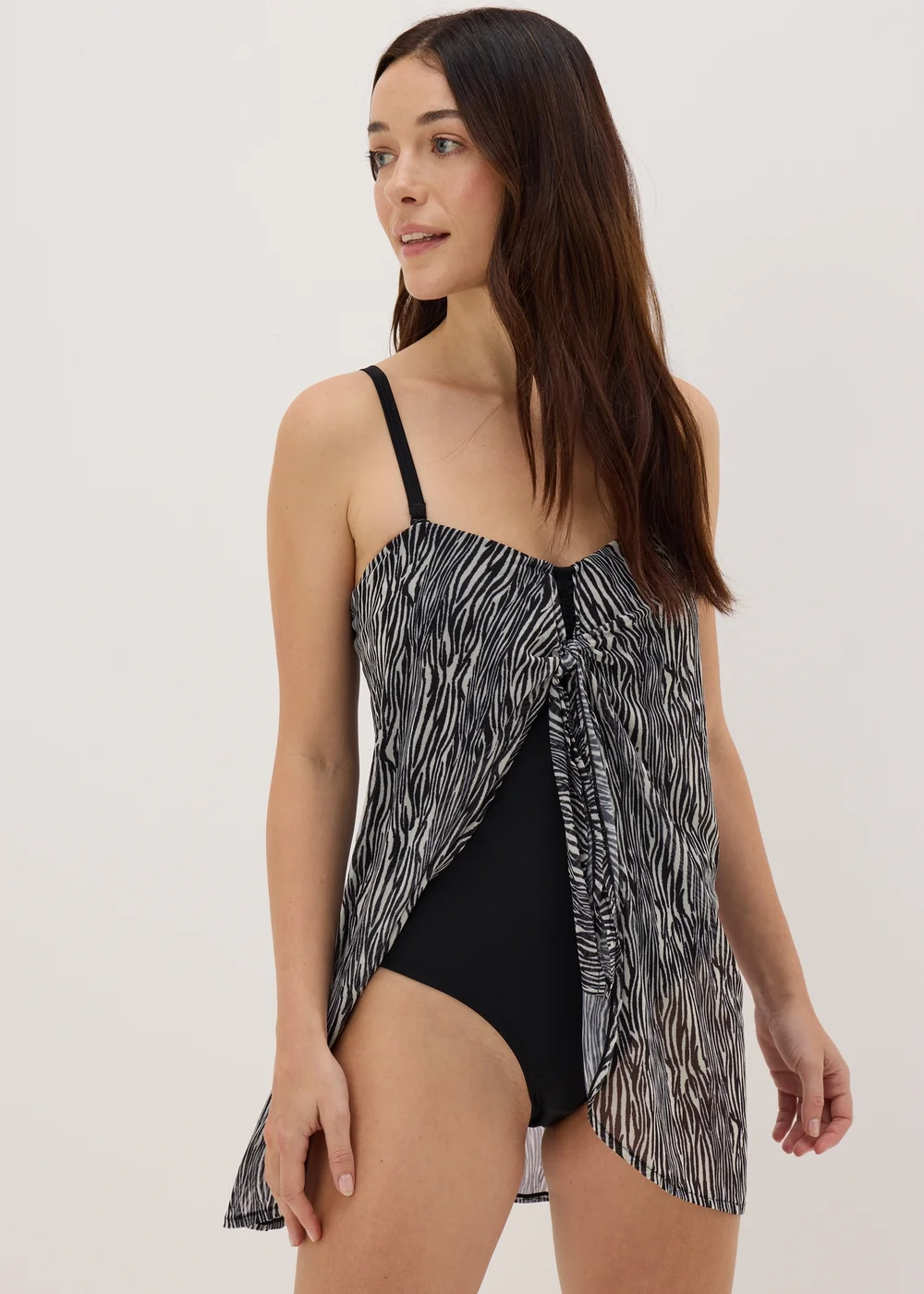 Black Zebra Print Mesh Swim Dress - 10 Image 1