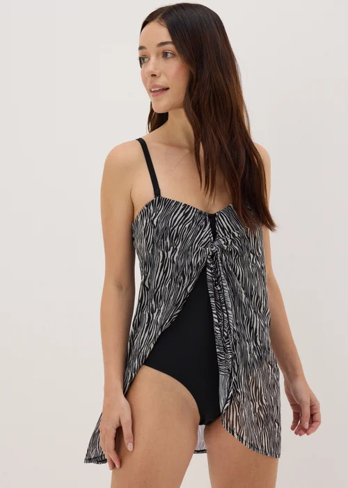 Black Zebra Print Mesh Swim Dress - 10 Image 1