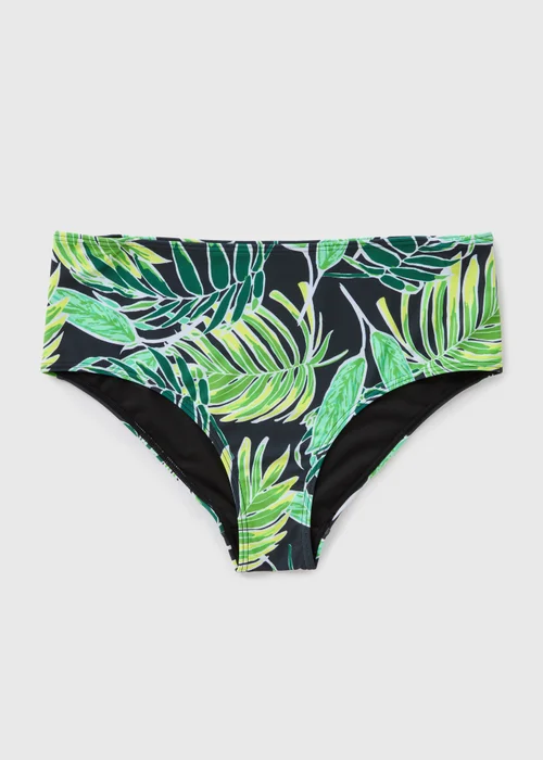 Green Tropical Leaf Print High Waisted Bikini Bottoms - 8 Image 3