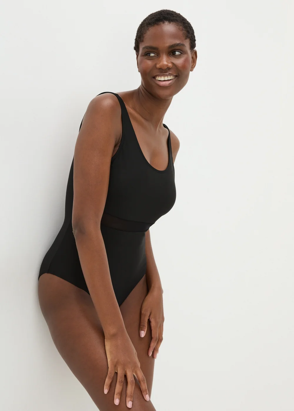Black Mesh Panel Swimsuit - 8 Image 1