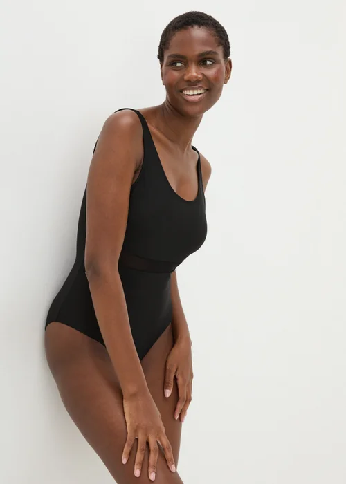 Black Mesh Panel Swimsuit - 8 Image 1