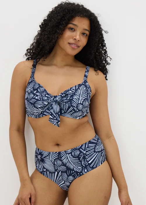 DD+ Navy Floral Tie Front Bikini Top - 32DD Image 1