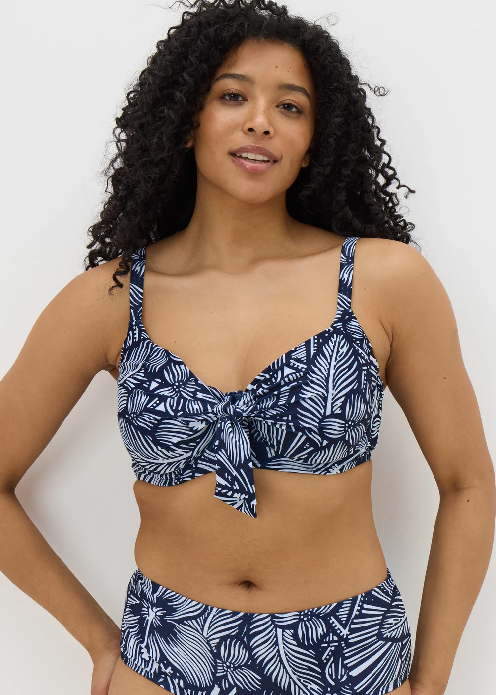 Navy Floral Midi Bikini Bottoms - 6 Image 1