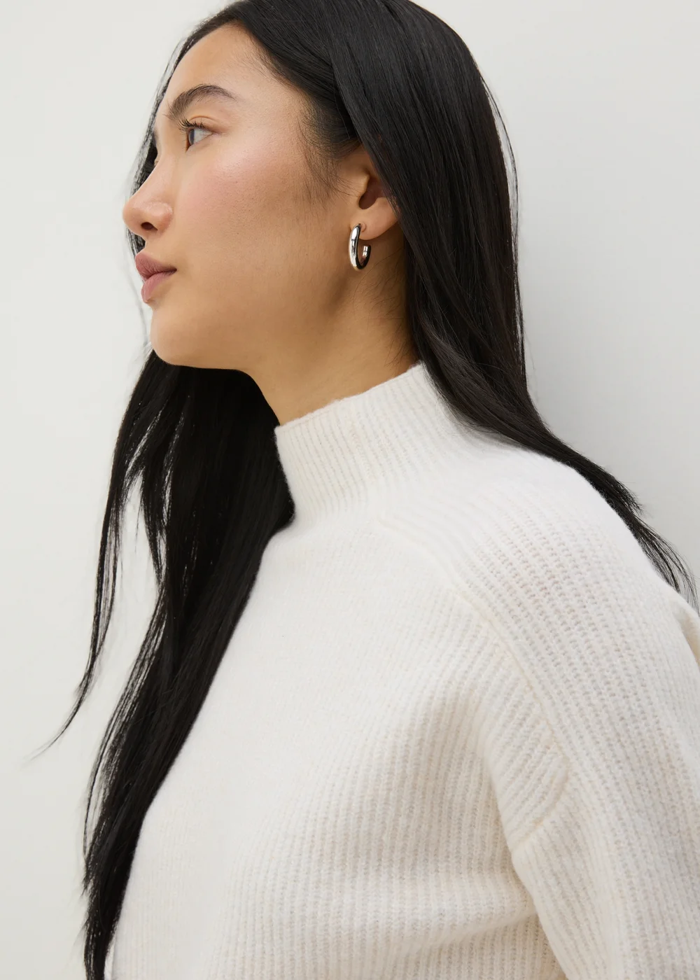 Cream Ribbed High Neck Jumper - XS Image 3