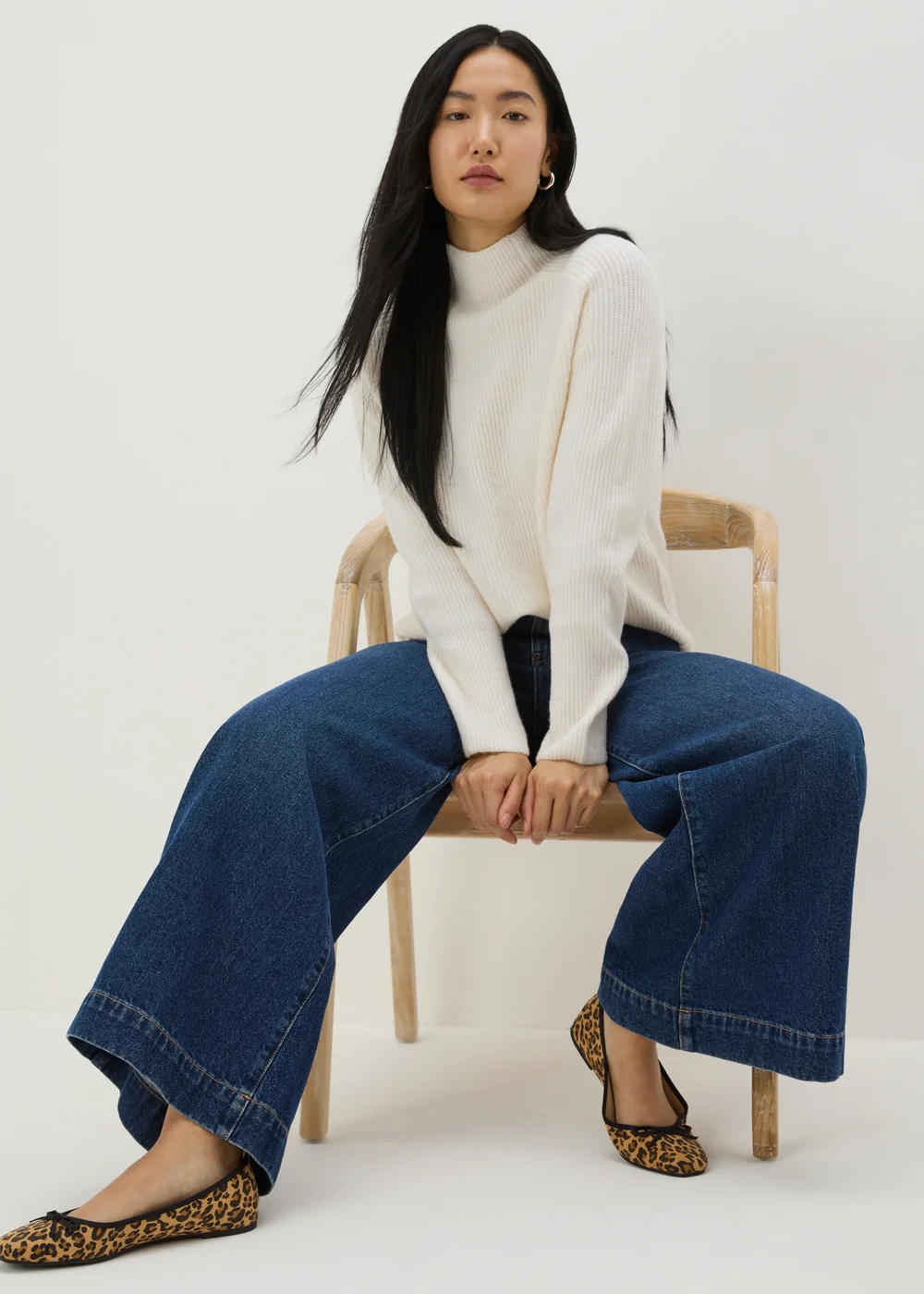 Cream Ribbed High Neck Jumper - XS Image 1