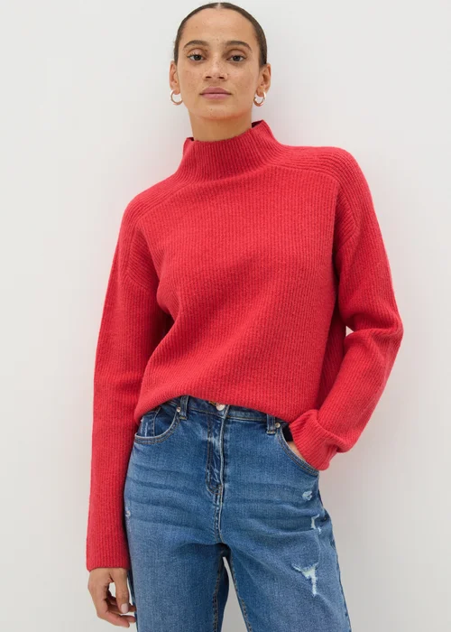 Coral Ribbed High Neck Jumper - XS Image 1