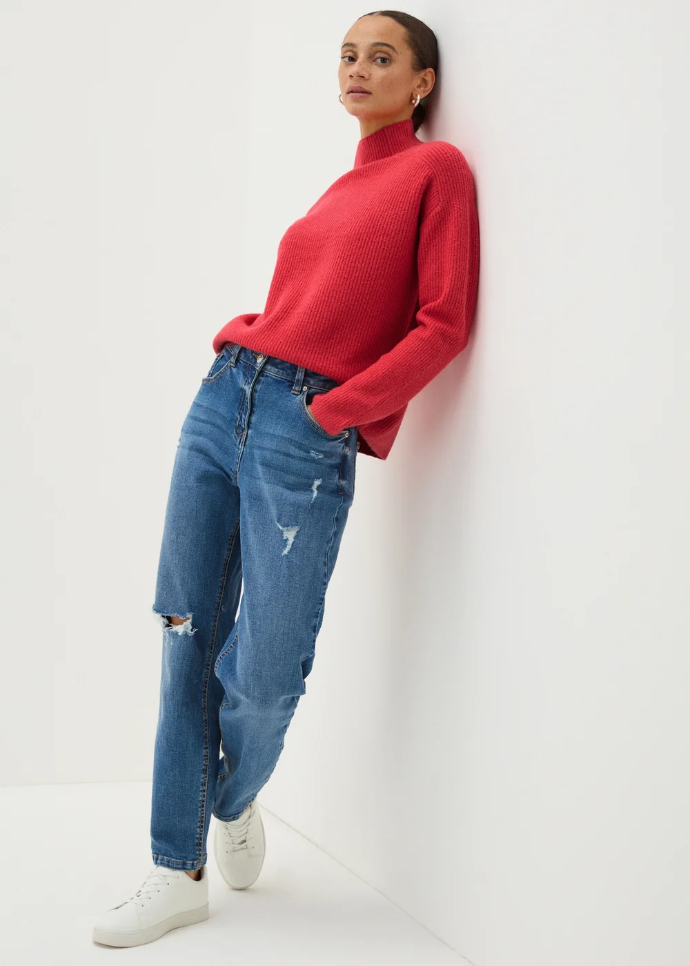 Coral Ribbed High Neck Jumper - XS Image 3
