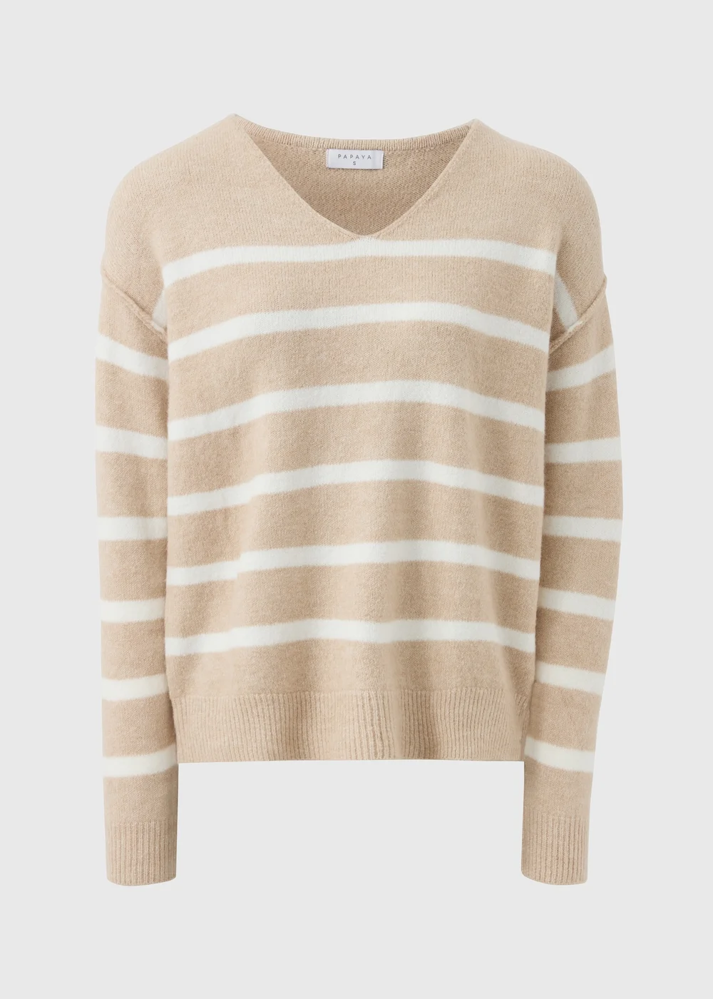 Beige Stripe V-Neck Jumper - XS Image 4